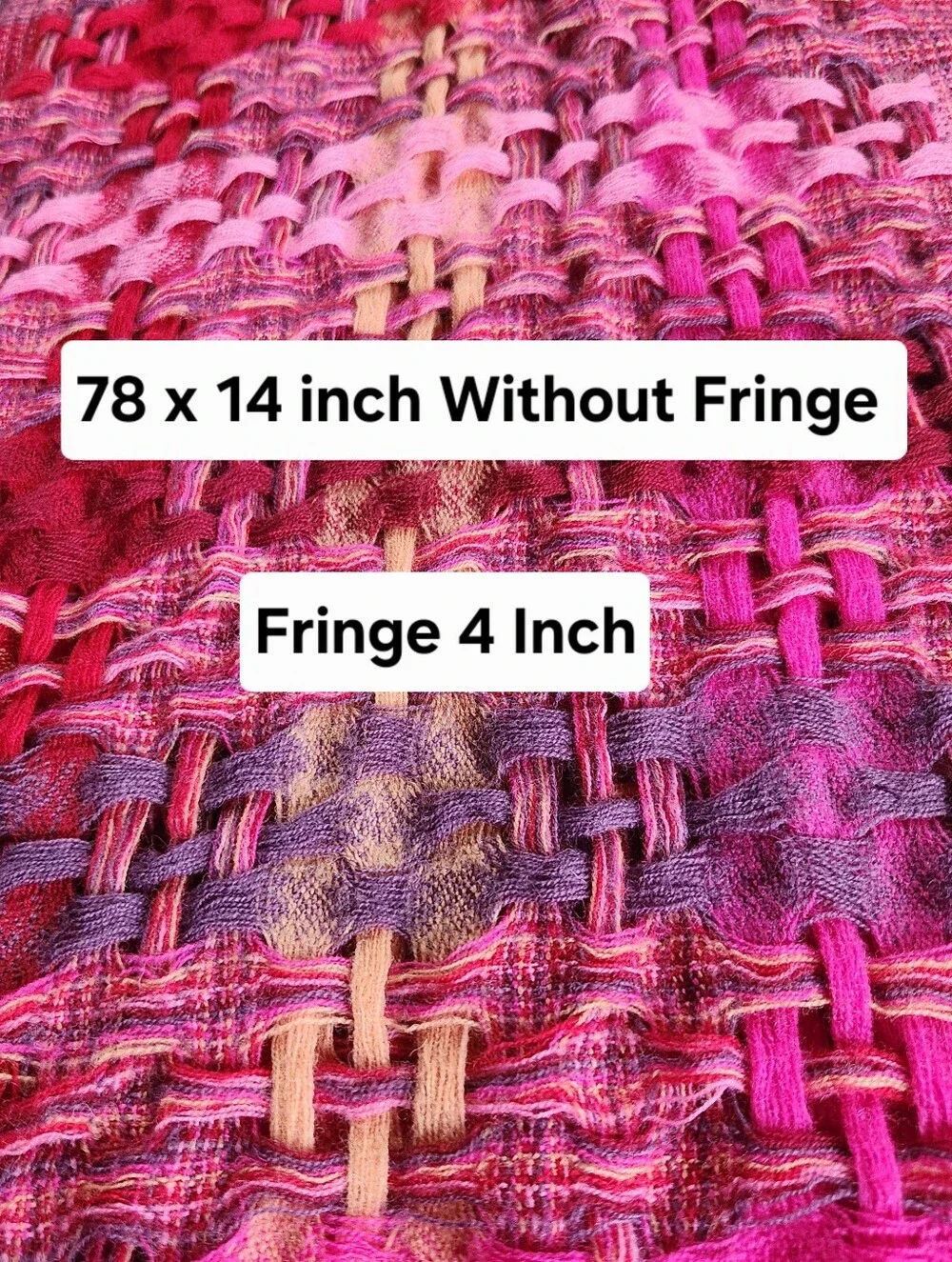 Suantrai Of Ireland Wool Vibrant Loose Weave Scarf Magenta Fuscia 78x14 Inch